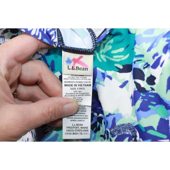 LL Bean BeanSport Swimwear Scoopneck Tankini Top Print Blue Size 4 - Picture 7 of 10